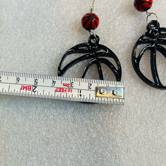 Black and Red Basketball Earrings - Picture 6 of 6